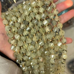 Cuentas de piedras preciosas prehnita verde facetadas torcidas espirales genuinas naturales de 8 mm 10 mm 15"" - Imagen 1 de 6