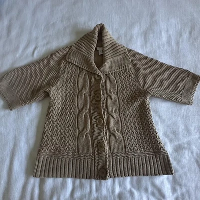 Chicos Sweater Womens 2 L Tan Chunky Cable Knit Short Sleeve Button Cardigan - Image 1 of 4