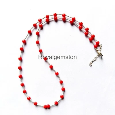 Orange Koralle Perlen Halskette 2mm Glatt Runde Perlen, - Bild 1 von 4