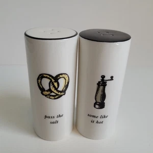 Kate Spade Lenox Salt & Pepper Shakers Pretzel "Some Like It Hot" White Nice! - Picture 1 of 11