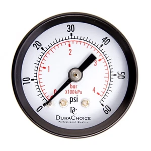 1-1/2" Utility Pressure Gauge Blk Steel Case, 1/8" NPT, Ctr Back 0-60PSI - Picture 1 of 5