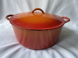 Vintage Descoware Belgium Orange Flame Enameled Cast Iron Dutch Oven - Picture 1 of 7
