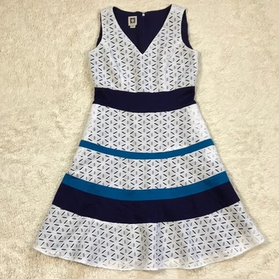 Anne Klein Petite Sleeveless Eyelet Lace Banded Fit Flare Dress 4 / Small  - Image 1 of 4