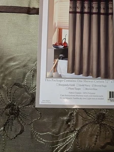 Naomi Shower Curtain Brown Sage Green Embroidered Floral Fabric NEW - Picture 1 of 6