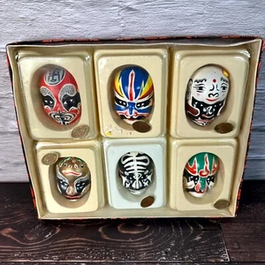 Vintage Miniature Hand Painted Chinese Opera Clay Masks Set 6 Boxed Individually - Picture 1 of 15