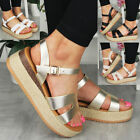 Sandals Shoes Womens Wedge Platform Buckle Open Toe Summer Comfy Ladies Sizes