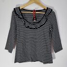 New HELL BUNNY Jersey Top Size XL / 16-UK Black White Striped Velour Trim