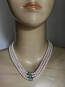 Gorgeous Vintage French Designer Pearl Necklace w jade stones -numbered - Picture 1 of 6
