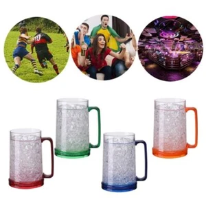 Freezer Ice Beer Mug Double Wall Gel Frosty Beer Drinking Glasses Cool Wine Cup - Picture 1 of 14