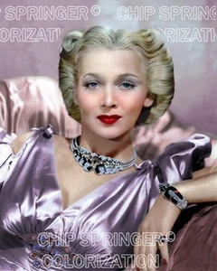 CAROLE LANDIS IN STUNNING JEWELED GOWN BEAUTIFUL COLOR PHOTO BY CHIP SPRINGER - Picture 1 of 1