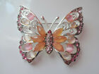 Signed Liz Claiborne Pink Mogul Cabochon Cat Eys Rhinestone Butterfly Pin Brooch