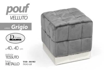 POUF MODERNO QUADRATO POGGIAPIEDI VELLUTO SGABELLO METALLO POUFF ARGENTO 40*39 - Immagine 1 di 2