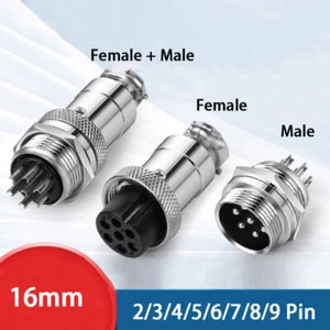 Aviation Plug and Socket Cable Connector Male Female 2 3 4 5 6 7 8 9 Pin 16MM - Picture 1 of 29