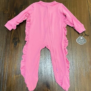 Sweet Bamboo Zipper Footie Pajama Pink Ruffle Size 0-3 Months - Picture 1 of 5