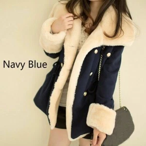 Lady Faux Sheepskin Coat Jackets Fleece Lining Lapel Mid Length Button Down Cute - Picture 1 of 15