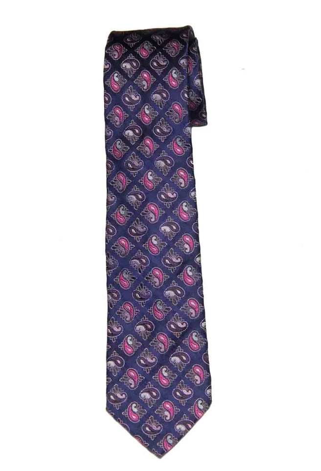 Hugo Boss 意大利丝绸领带蓝色粉红色灰色黑色佩斯利男式 — 第 1/1 张图片