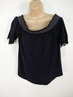 Womens M&S Collection Size Uk 14 Navy Blue Blouse Shirt Top White Stitch Summer