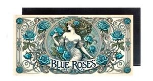 Blue Roses FRIDGE MAGNET woman sign gardening (2 x 4 inches, wood) - Picture 1 of 3