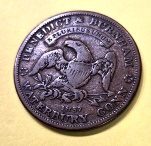 (Pgasteelers1) Hard Times Token Waterbury, CT. 1837 Benedict & Burnham HT#104 - Bild 1 von 4