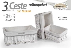 SET 3 CESTE VIMINI CASA BAGNO CUCINA PORTA OGGETTI BIACHE HOME RETTANGOLARI - Foto 1 di 1