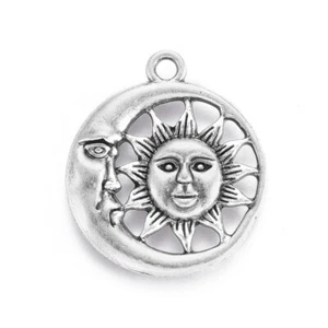 Colgante Sol y Luna Dije Celestial 925 SS Chapado 30×26m, Hágalo Usted Mismo Fabricación de Joyas 3 piezas - Imagen 1 de 6