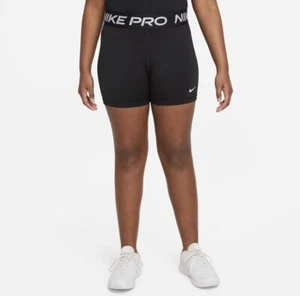 Nike Pro Dri-FIT Shorts Extended Size Black/White DM8439-010 Big Girls Size XL+ - Picture 1 of 6