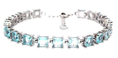 Pulsera Tenis Topacio Azul Cielo Plateado Corte Princesa 22.89ct (925) Caja Regalo Gratis Foto 1 de 4