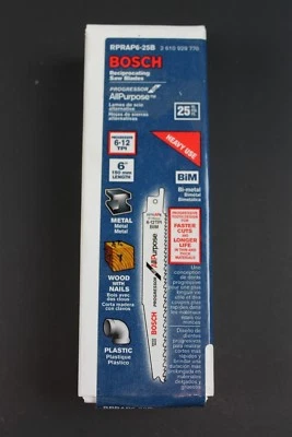 New Bosch Tool RPRAP6 6" Progressor AP Reciprocating Blades NEW SEALED BOX 25pc - Image 1 of 2
