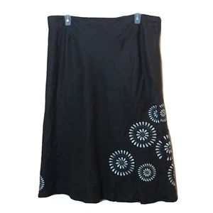 Willi Smith Brown Embroidered Floral Linen Skirt Women 14 Boho Festival - Picture 1 of 6