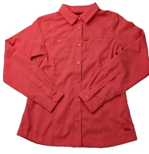 REI CO-OP Shirt Girls 10-12 LS Button-Front Coral Pink Hiking Outdoor *spots* - Picture 1 of 10