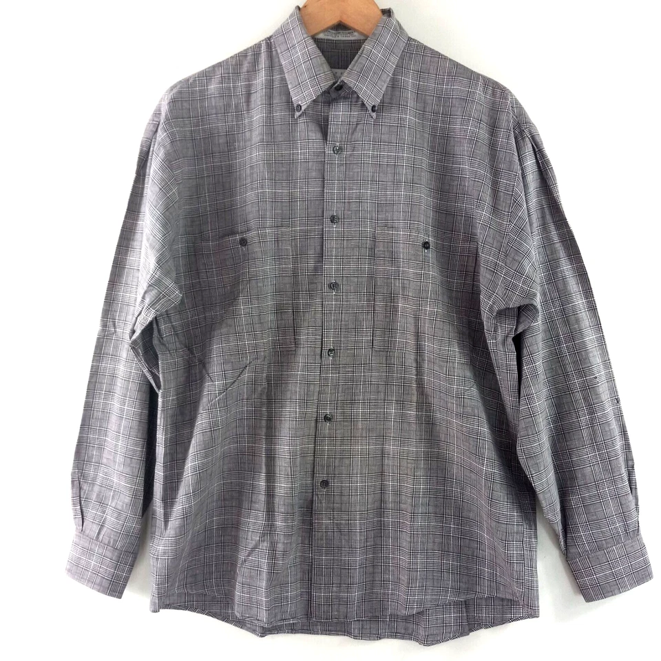 Portfolio Perry Ellis Button Down Shirt Men's Size Medium Black Gray Plaid Work - Image 1 of 4