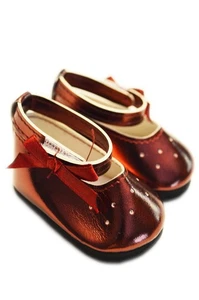 Metallic Burgundy Doll Dress Shoes with Bow – Fits 18 Inch Dolls - Picture 1 of 1