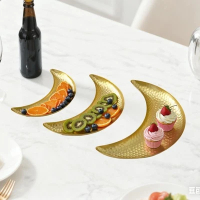 3Pcs Moon Shaped Serving Trays Metal Snacks Fruits Platter for Fruit Cheese - Image 1 of 4
