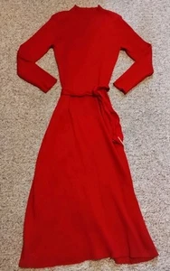 Sandra Darren Red Long Sweater Dress Turtle Neck Belted L Large Women's Maroon - Picture 1 of 9