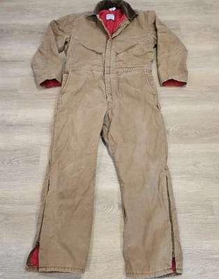 Walls Zero Zone Insulated Coveralls Size Large Brown Canvas Red Lining Vintage - Image 1 of 4