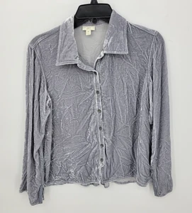 J Jill Top Womens Small Petite Gray Crushed Velvet Button Up Long Sleeve Artsy - Picture 1 of 10