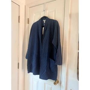 Chaqueta Larga EILEEN FISHER Indigo Acolchada Jacquard Cuello Alto Grande - Imagen 1 de 5