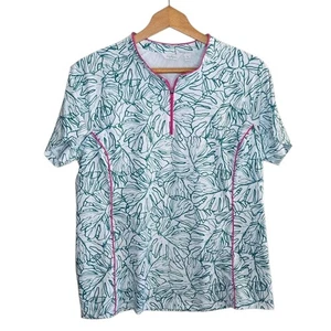 Neu mit Etikett Lady Hagen | Golf kurzärmliges Golf-Polo lineare Palmen pink grün Größe Large - Bild 1 von 5