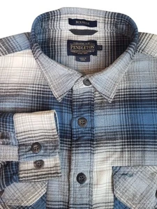 Pendleton Burnside Button Up Blue/White Plaid Flannel Shirt Size - LARGE - Picture 1 of 6