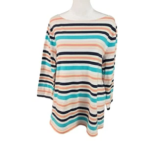 Talbots Woman 1X Top 3/4 Sleeve Tee Multi Stripe Boat Neck Cotton Blend - Picture 1 of 9