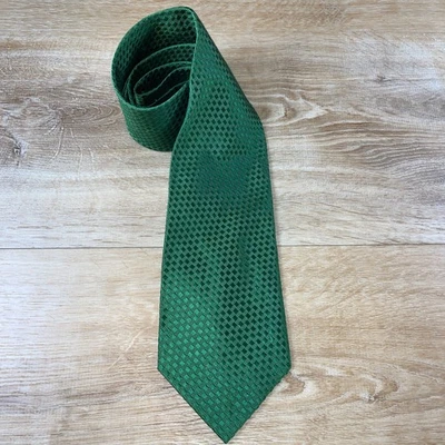 正品古驰 Iridescent 篮子编织绿色丝绸领带 3.75 宽 — 第 1/4 张图片