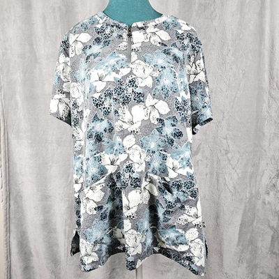 Исцеляющий руки скраб цветочный верхний женщин Sz L серый шалфей бирюзовый фиолетовый этикетка - Изображение 1 из 4