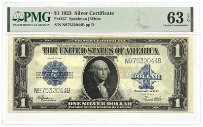 1923 $1 Large Size Silver Certificate, PMG CU63 EPQ Choice Uncirculated, FR# 237 - Image 1 of 2