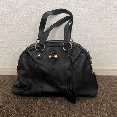 Yves Saint Laurent YSL Muse Tote Hand Bag Black Leather Gold Zipper Used - Image 1 of 4