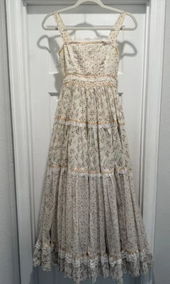 EUC!! Vintage Gunne Sax Floral Boho Hippie Prairie Maxi Sun Dress Lace Size 5 - Image 1 of 4