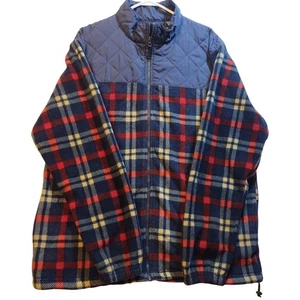 Chaps Mens XL Quilted Plaid Fleece Jacket Full Zip Long Sleeve Red Blue - Picture 1 of 6