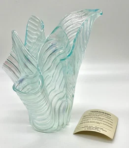 1995 CHATHAM Glasarbeit Studio Taschentuch irisierend blau Kunst Vase Karte signiert - Bild 1 von 9