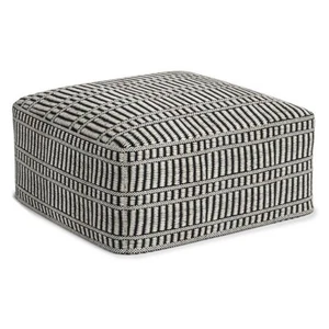 Safford 20" WD Outdoor/Indoor Pouf in Black/White Recycled Polyester & Assembled - Picture 1 of 7