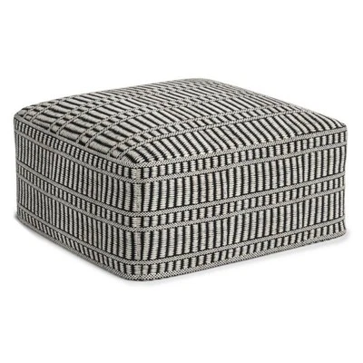 Safford 20" WD Outdoor/Indoor Pouf in Black/White Recycled Polyester & Assembled - Image 1 of 4