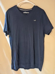 T-shirt uomo scollo a V HOLLISTER blu navy taglia grande casual misto cotone - Foto 1 di 3